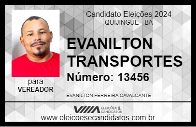 Candidato EVANILTON TRANSPORTES 2024 - QUIJINGUE - Eleições