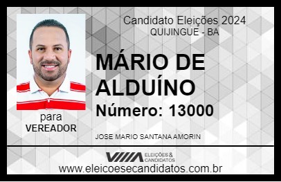 Candidato MÁRIO DE ALDUÍNO 2024 - QUIJINGUE - Eleições