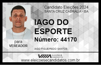 Candidato IAGO DO ESPORTE 2024 - SANTA CRUZ CABRÁLIA - Eleições