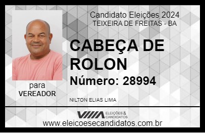 Candidato CABEÇA DE ROLON 2024 - TEIXEIRA DE FREITAS - Eleições