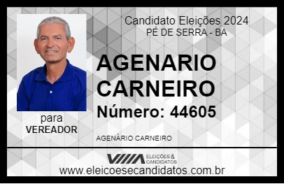 Candidato AGENARIO CARNEIRO 2024 - PÉ DE SERRA - Eleições