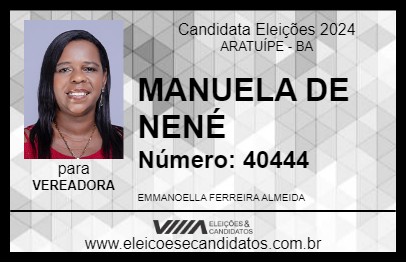 Candidato MANUELA DE NENÉ 2024 - ARATUÍPE - Eleições