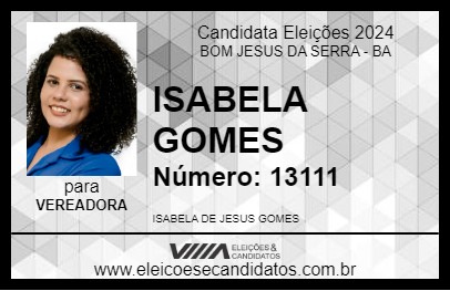 Candidato ISABELA GOMES 2024 - BOM JESUS DA SERRA - Eleições