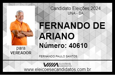 Candidato FERNANDO DE ARIANO 2024 - UNA - Eleições