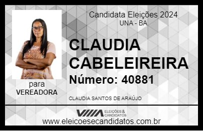 Candidato CLAUDIA CABELEIREIRA 2024 - UNA - Eleições