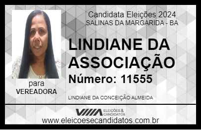 Candidato LINDIANE DA ASSOCIAÇÃO 2024 - SALINAS DA MARGARIDA - Eleições