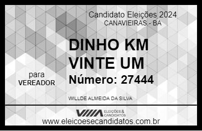 Candidato DINHO KM VINTE UM 2024 - CANAVIEIRAS - Eleições