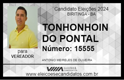 Candidato TONHONHOIN DO PONTAL 2024 - BIRITINGA - Eleições