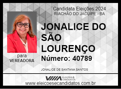 Candidato JONALICE DO SÃO LOURENÇO 2024 - RIACHÃO DO JACUÍPE - Eleições