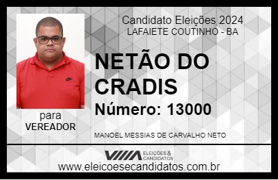 Candidato NETÃO DO CRADIS 2024 - LAFAIETE COUTINHO - Eleições