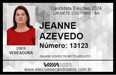 Candidato JEANNE AZEVEDO 2024 - LAFAIETE COUTINHO - Eleições