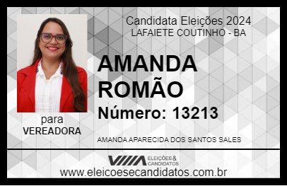 Candidato AMANDA ROMÃO 2024 - LAFAIETE COUTINHO - Eleições