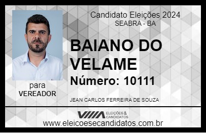 Candidato BAIANO DO VELAME 2024 - SEABRA - Eleições