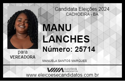 Candidato MANU LANCHES 2024 - CACHOEIRA - Eleições