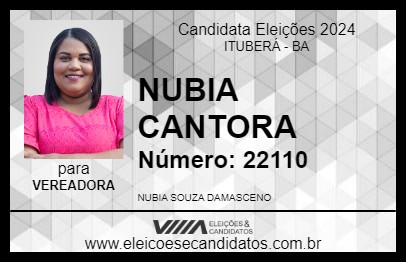 Candidato NUBIA CANTORA 2024 - ITUBERÁ - Eleições