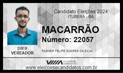 Candidato FAGNER MACARRÃO 2024 - ITUBERÁ - Eleições