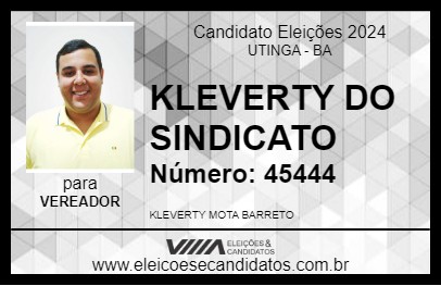 Candidato KLEVERTY DO SINDICATO 2024 - UTINGA - Eleições