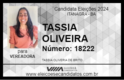 Candidato TASSIA OLIVEIRA 2024 - ITANAGRA - Eleições