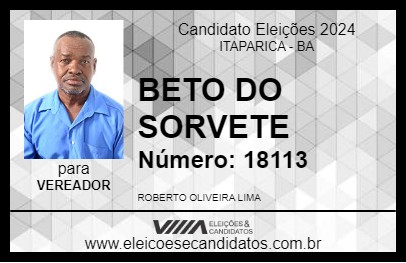 Candidato BETO DO SORVETE 2024 - ITAPARICA - Eleições