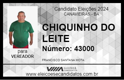 Candidato CHIQUINHO DO LEITE 2024 - CANAVIEIRAS - Eleições