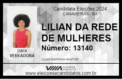 Candidato LILIAN DA REDE DE MULHERES 2024 - CANAVIEIRAS - Eleições