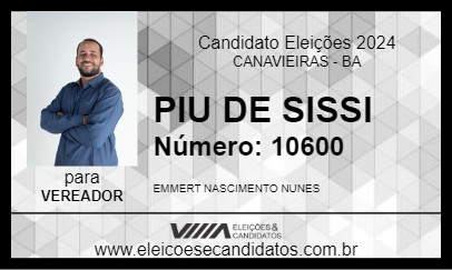 Candidato PIU DE SISSI 2024 - CANAVIEIRAS - Eleições