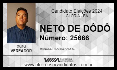 Candidato NETO DE DÔDÔ 2024 - GLÓRIA - Eleições