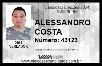 Candidato ALESSANDRO COSTA 2024 - MUCURI - Eleições