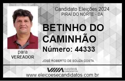 Candidato BETINHO DO CAMINHÃO 2024 - PIRAÍ DO NORTE - Eleições