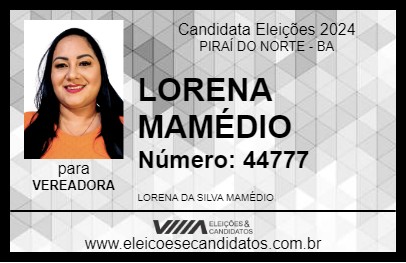 Candidato LORENA MAMÉDIO 2024 - PIRAÍ DO NORTE - Eleições