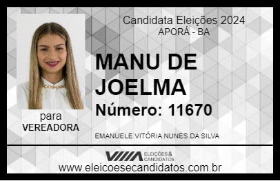 Candidato MANU DE JOELMA 2024 - APORÁ - Eleições