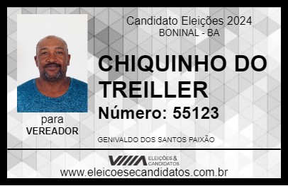 Candidato CHIQUINHO DO TREILLER 2024 - BONINAL - Eleições