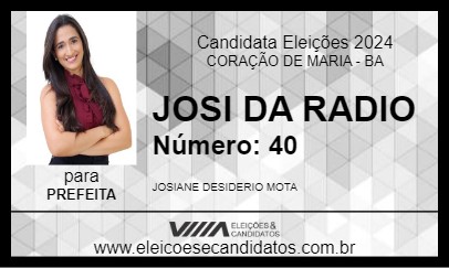 Candidato JOSI DA RADIO 2024 - CORAÇÃO DE MARIA - Eleições