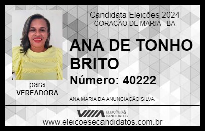 Candidato ANA DE TONHO BRITO 2024 - CORAÇÃO DE MARIA - Eleições