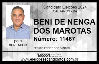 Candidato BENI DE NENGA DOS MAROTAS 2024 - CAETANOS - Eleições