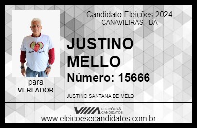 Candidato JUSTINO MELLO 2024 - CANAVIEIRAS - Eleições