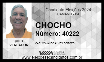 Candidato CHOCHO 2024 - CAMAMU - Eleições