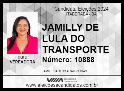 Candidato JAMILLY DE LULA DO TRANSPORTE 2024 - ITABERABA - Eleições