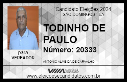 Candidato TOINHO DE PAULO 2024 - SÃO DOMINGOS - Eleições