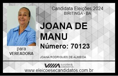 Candidato JOANA DE MANU 2024 - BIRITINGA - Eleições