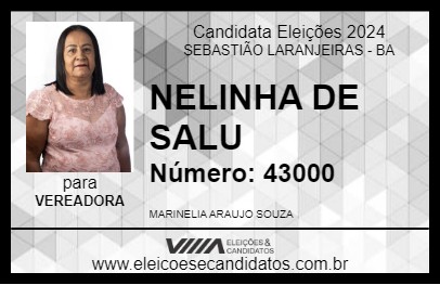 Candidato NELINHA DE SALU 2024 - SEBASTIÃO LARANJEIRAS - Eleições