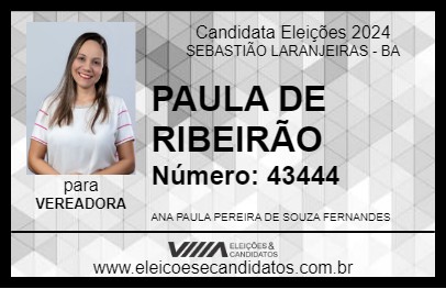 Candidato PAULA DE RIBEIRÃO 2024 - SEBASTIÃO LARANJEIRAS - Eleições