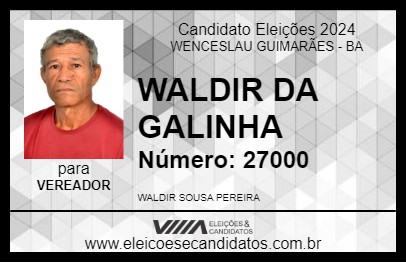 Candidato WALDIR DA GALINHA 2024 - WENCESLAU GUIMARÃES - Eleições