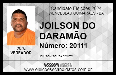 Candidato JOILSON DO DARAMÃO 2024 - WENCESLAU GUIMARÃES - Eleições