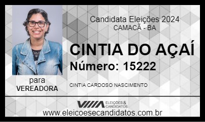 Candidato CINTIA DO AÇAÍ 2024 - CAMACÃ - Eleições