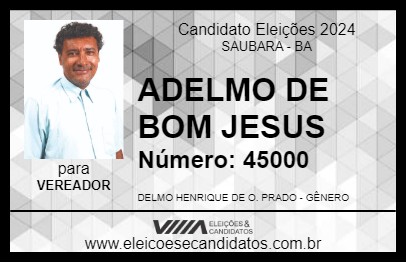 Candidato ADELMO DE BOM JESUS 2024 - SAUBARA - Eleições