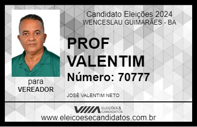 Candidato PROF VALENTIM 2024 - WENCESLAU GUIMARÃES - Eleições