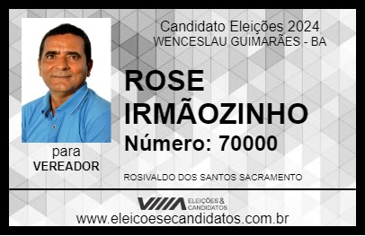 Candidato ROSE IRMÃOZINHO 2024 - WENCESLAU GUIMARÃES - Eleições