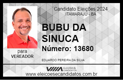 Candidato BUBU DA SINUCA 2024 - ITAMARAJU - Eleições