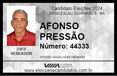 Candidato AFONSO PRESSÃO 2024 - WENCESLAU GUIMARÃES - Eleições